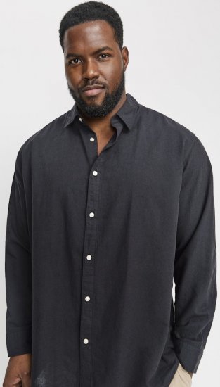 Jack & Jones Breeze Linen Blend Long Sleeve Shirt Black - Srajce - Moške srajce za Močnejše Postave
