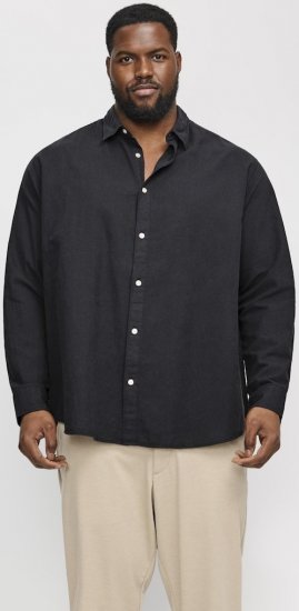 Jack & Jones Breeze Linen Blend Long Sleeve Shirt Black - Srajce - Moške srajce za Močnejše Postave