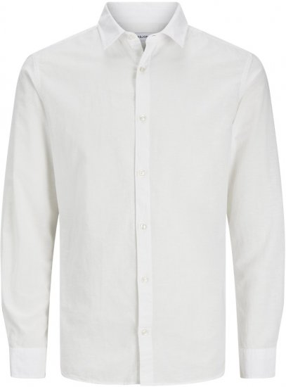 Jack & Jones Breeze Linen Blend Long Sleeve Shirt White - Srajce - Moške srajce za Močnejše Postave