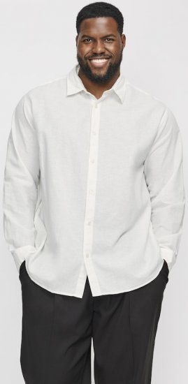 Jack & Jones Breeze Linen Blend Long Sleeve Shirt White - Srajce - Moške srajce za Močnejše Postave