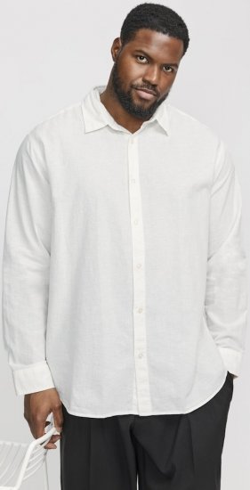 Jack & Jones Breeze Linen Blend Long Sleeve Shirt White - Srajce - Moške srajce za Močnejše Postave