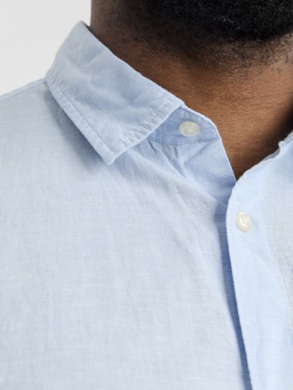 Jack & Jones Breeze Linen Blend Short Sleeve Shirt Chambray Blue - Srajce - Moške srajce za Močnejše Postave