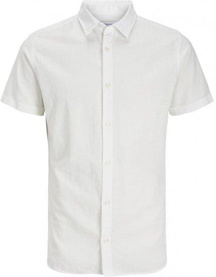 Jack & Jones Breeze Linen Blend Short Sleeve Shirt White - Srajce - Moške srajce za Močnejše Postave