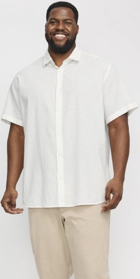 Jack & Jones Breeze Linen Blend Short Sleeve Shirt White - Srajce - Moške srajce za Močnejše Postave