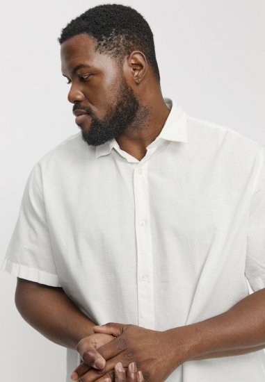 Jack & Jones Breeze Linen Blend Short Sleeve Shirt White - Srajce - Moške srajce za Močnejše Postave
