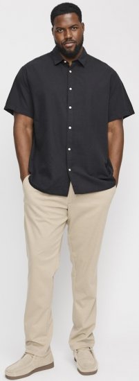 Jack & Jones Breeze Linen Blend Short Sleeve Shirt Black - Srajce - Moške srajce za Močnejše Postave