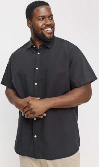 Jack & Jones Breeze Linen Blend Short Sleeve Shirt Black - Srajce - Moške srajce za Močnejše Postave