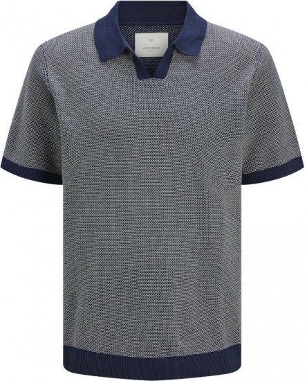 Jack & Jones Ceaston Knit Short Sleeve Sweater Grey/Blue - Puloverji & jopice - Moški Puloverji & Jopice za Močnejše Postave
