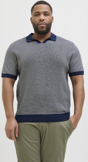 Jack & Jones Ceaston Knit Short Sleeve Sweater Grey/Blue - Puloverji & jopice - Moški Puloverji & Jopice za Močnejše Postave