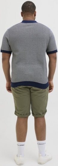 Jack & Jones Ceaston Knit Short Sleeve Sweater Grey/Blue - Puloverji & jopice - Moški Puloverji & Jopice za Močnejše Postave