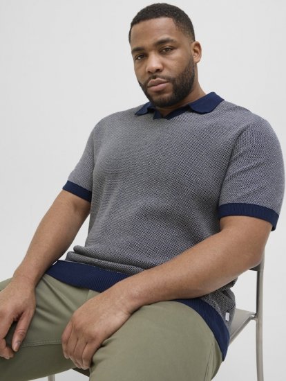 Jack & Jones Ceaston Knit Short Sleeve Sweater Grey/Blue - Puloverji & jopice - Moški Puloverji & Jopice za Močnejše Postave