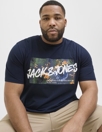 Jack & Jones Hawaii Shape Crew Neck T-Shirt Navy - Kratke Majice - Moške kratke majice za močnejše postave