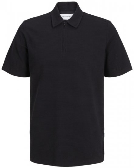 Jack & Jones Benja Short Sleeve Zip Polo Black - Polo majice - Moške Polo Majice za Močnejše Postave