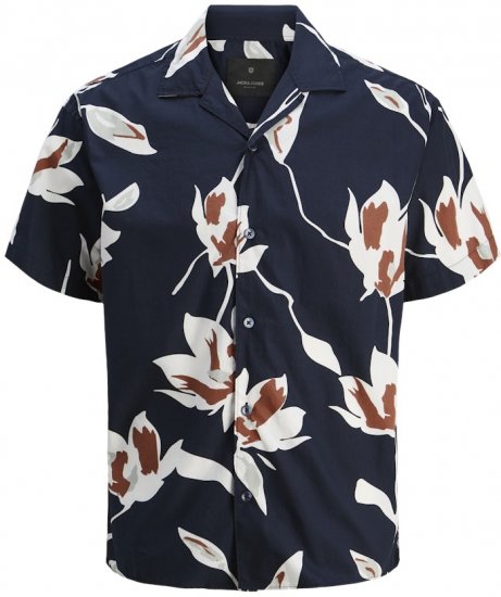 Jack & Jones Palermo Resort Print Short Sleeve Shirt Dark Blue - Srajce - Moške srajce za Močnejše Postave