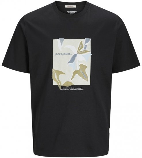 Jack & Jones Almeria Front Print Crew Neck T-Shirt Black - Kratke Majice - Moške kratke majice za močnejše postave