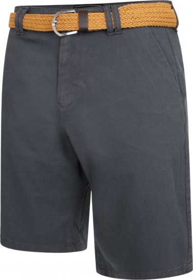 Kam Jeans 3402 Belted Dobby Weave Stretch Chino Shorts Charcoal - Kratke hlače - Moške Kratke Hlače za Močnejše Postave