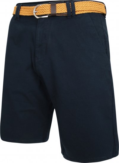 Kam Jeans 3402 Belted Dobby Weave Stretch Chino Shorts Navy - Kratke hlače - Moške Kratke Hlače za Močnejše Postave