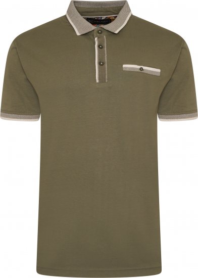 Kam Jeans Jersey Polo with Jacquard Collar/Cuffs Khaki - Polo majice - Moške Polo Majice za Močnejše Postave
