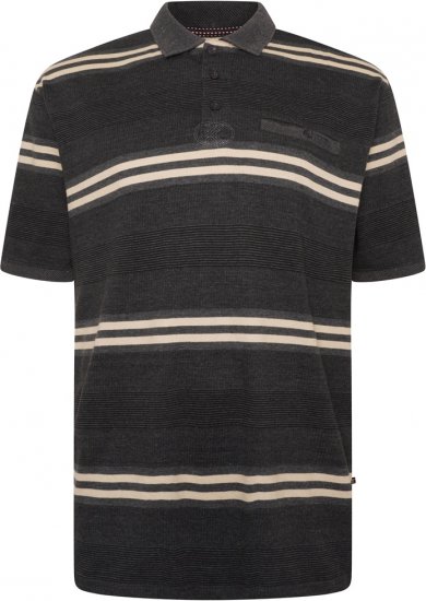 Kam Jeans 5506 Stripe Rugby Polo With Jacquard Collar & Cuffs Charcoal - Polo majice - Moške Polo Majice za Močnejše Postave
