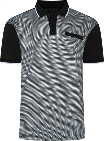 Kam Jeans 5518 Smart Mini Geo-Print Polo Black - Polo majice - Moške Polo Majice za Močnejše Postave
