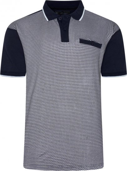 Kam Jeans 5518 Smart Mini Geo-Print Polo Navy - Polo majice - Moške Polo Majice za Močnejše Postave