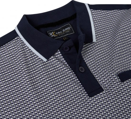 Kam Jeans 5518 Smart Mini Geo-Print Polo Navy - Polo majice - Moške Polo Majice za Močnejše Postave