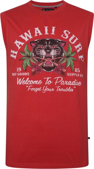 Kam Jeans 5763 Hawaii Surf Vest Sleeveless T-Shirt Washed Red - Kratke Majice - Moške kratke majice za močnejše postave
