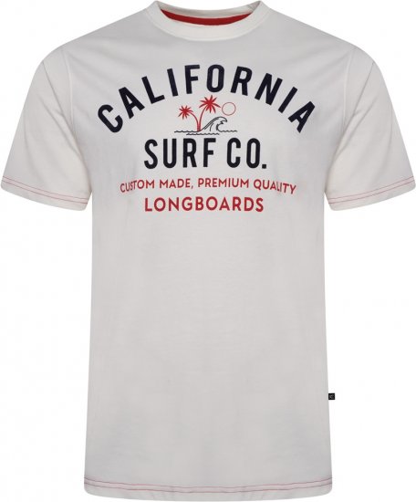 Kam Jeans 5766 California Surf Co T-Shirt Vintage White - Kratke Majice - Moške kratke majice za močnejše postave