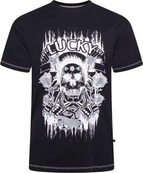 Kam Jeans 5770 Lucky Skull T-Shirt Black - Kratke Majice - Moške kratke majice za močnejše postave