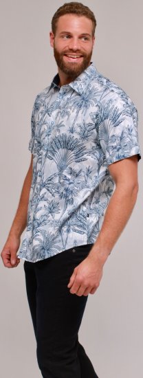Kam Jeans 6063 Summer Print Short Sleeve Shirt Blue - Srajce - Moške srajce za Močnejše Postave
