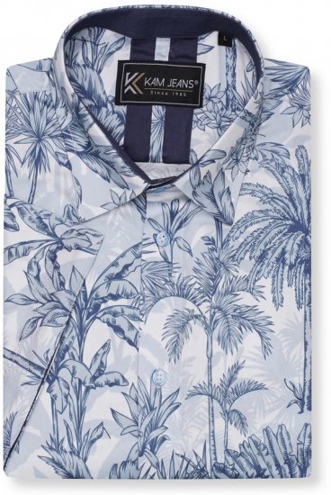 Kam Jeans 6063 Summer Print Short Sleeve Shirt Blue - Srajce - Moške srajce za Močnejše Postave