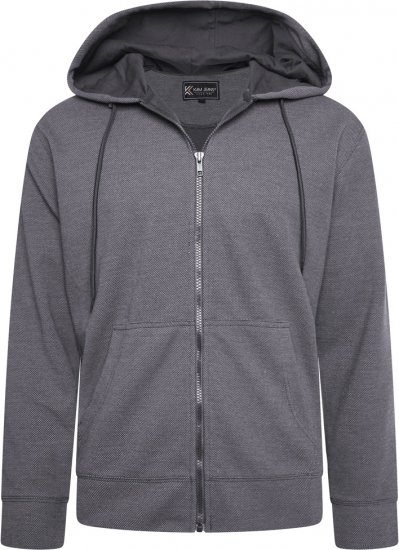 Kam Jeans 7078 Textured Interlock Hoody Charcoal - Puloverji & jopice - Moški Puloverji & Jopice za Močnejše Postave