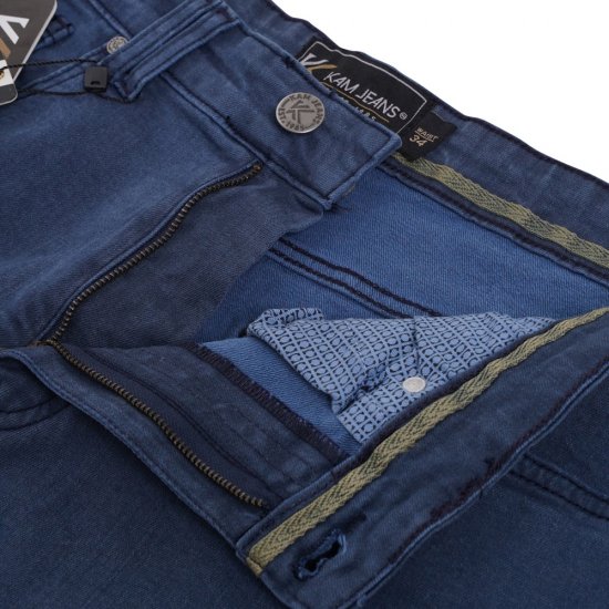 Kam Jeans Onana Embossed Wash Denim Shorts Smokey Blue - Kratke hlače - Moške Kratke Hlače za Močnejše Postave