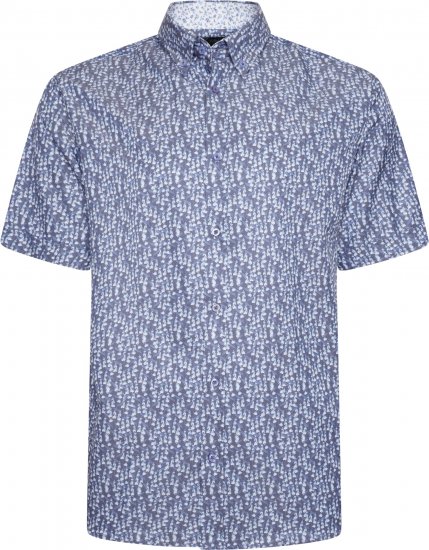 Kam Jeans P032 Premium Floral Short Sleeve Shirt Blue - Srajce - Moške srajce za Močnejše Postave