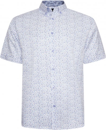 Kam Jeans P035 Premium Mini Leaf Print Short Sleeve Shirt White - Srajce - Moške srajce za Močnejše Postave