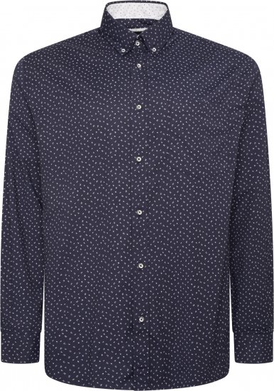 Kam Jeans P037 Dobby Print Stretch Long Sleeve Shirt Navy - Srajce - Moške srajce za Močnejše Postave
