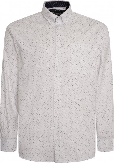 Kam Jeans P037 Dobby Print Stretch Long Sleeve Shirt White - Srajce - Moške srajce za Močnejše Postave