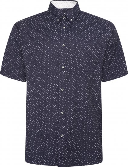 Kam Jeans P037 Dobby Print Stretch Short Sleeve Shirt Navy - Srajce - Moške srajce za Močnejše Postave