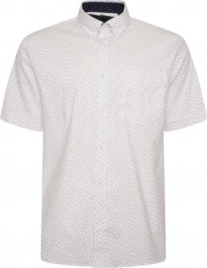 Kam Jeans P037 Dobby Print Stretch Short Sleeve Shirt White - Srajce - Moške srajce za Močnejše Postave