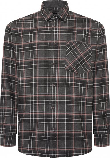 Kam Jeans P041 Premium Flannel Check Long Sleeve Shirt Charcoal - Srajce - Moške srajce za Močnejše Postave