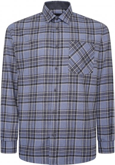 Kam Jeans P041 Premium Flannel Check Long Sleeve Shirt Denim - Srajce - Moške srajce za Močnejše Postave