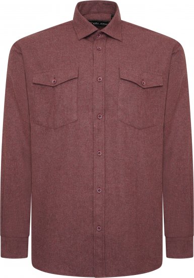 Kam Jeans P042 Premium Brushed Herringbone Long Sleeve Shirt Burgundy - Srajce - Moške srajce za Močnejše Postave