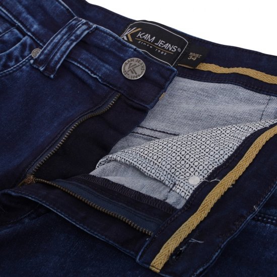 Kam Jeans Pepe Knitted Denim Shorts Mid Wash Blue - Kratke hlače - Moške Kratke Hlače za Močnejše Postave