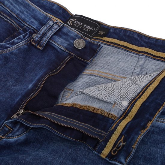 Kam Jeans Pepe Knitted Denim Shorts Random Mid Wash Blue - Kratke hlače - Moške Kratke Hlače za Močnejše Postave