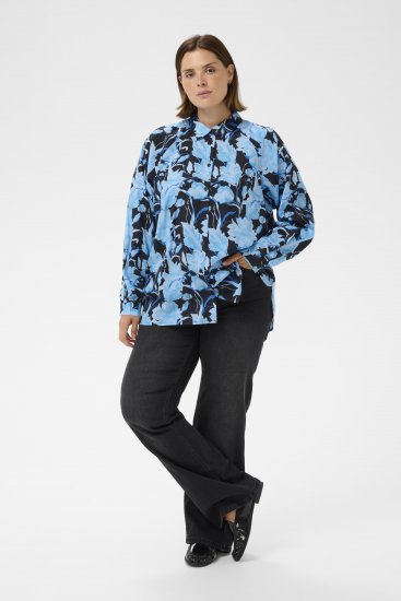 Kaffe Curve Sasja Srajca z dolgimi rokavi Blue Snake Flower - Bluze & Tunike - 