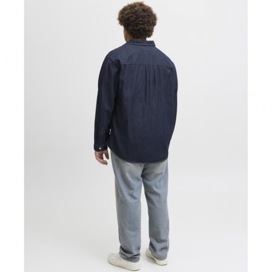 Jack & Jones Norrebro Denim Long Sleeve Shirt Dark Blue Denim - Srajce - Moške srajce za Močnejše Postave