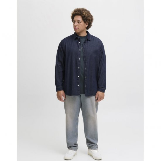 Jack & Jones Norrebro Denim Long Sleeve Shirt Dark Blue Denim - Srajce - Moške srajce za Močnejše Postave