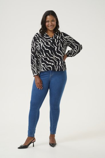 Kaffe Curve Mirta Tilly Bluza Črna/Antique Zebra Vzorec - Bluze & Tunike - 