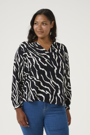 Kaffe Curve Mirta Tilly Bluza Črna/Antique Zebra Vzorec - Bluze & Tunike - 