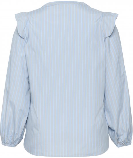 Kaffe Curve Lenia Flounce Shirt Powder Blue Stripe - Bluzne srajce - 